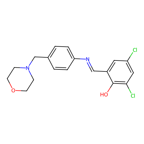 2,4-dichloro-6-[(E)-{[4-(morpholin-4-ylmethyl)phenyl]imino}methyl]phenol structure