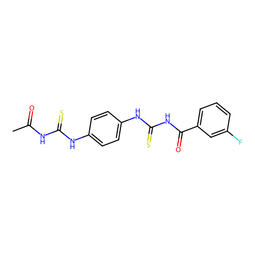 N-((4-(3-acetylthioureido)phenyl)carbamothioyl)-3-fluorobenzamide structure