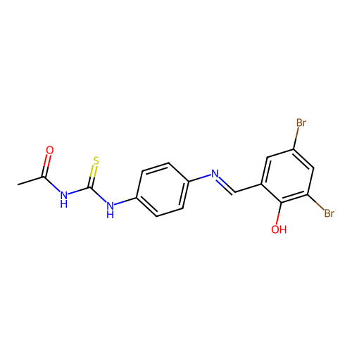 (E)-N-((4-((3,5-dibromo-2-hydroxybenzylidene)amino)phenyl)carbamothioyl)acetamide structure