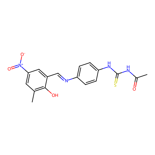 (E)-N-((4-((2-hydroxy-3-methyl-5-nitrobenzylidene)amino)phenyl)carbamothioyl)acetamide structure