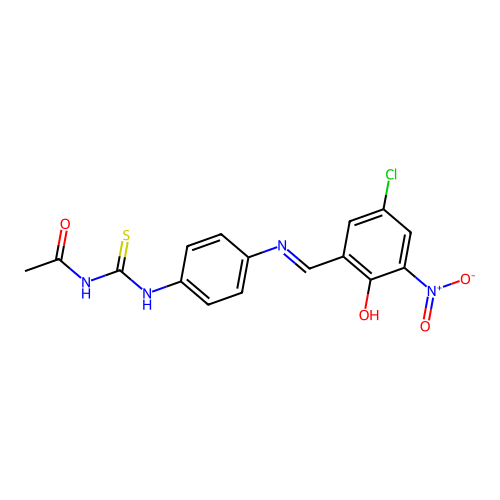 (E)-N-((4-((5-chloro-2-hydroxy-3-nitrobenzylidene)amino)phenyl)carbamothioyl)acetamide structure