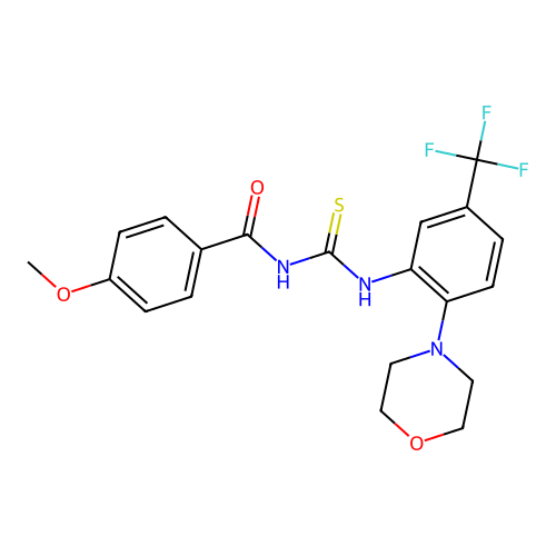 4-methoxy-N-{[2-(morpholin-4-yl)-5-(trifluoromethyl)phenyl]carbamothioyl}benzamide structure