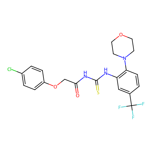2-(4-chlorophenoxy)-N-((2-morpholino-5-(trifluoromethyl)phenyl)carbamothioyl)acetamide structure