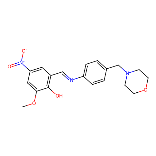 2-methoxy-6-[(E)-{[4-(morpholin-4-ylmethyl)phenyl]imino}methyl]-4-nitrophenol structure