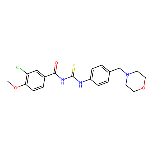 3-chloro-4-methoxy-N-{[4-(morpholin-4-ylmethyl)phenyl]carbamothioyl}benzamide structure