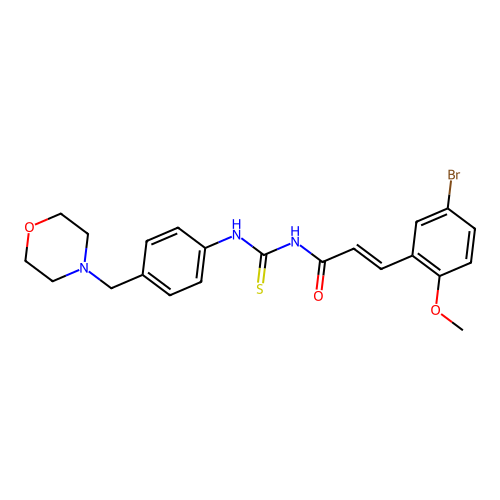 (E)-3-(5-bromo-2-methoxyphenyl)-N-[[4-(morpholin-4-ylmethyl)phenyl]carbamothioyl]prop-2-enamide structure