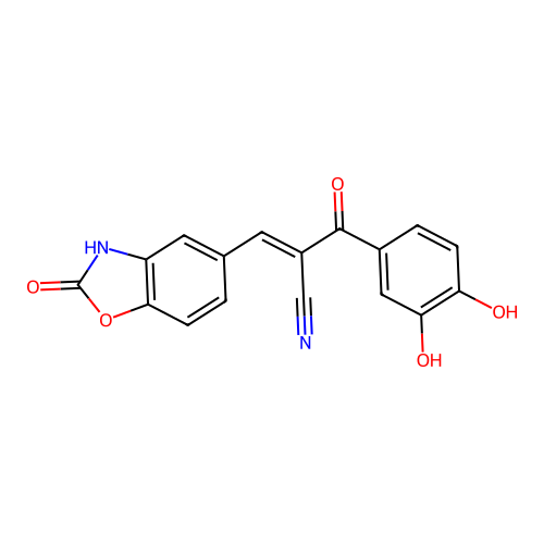 (E)-2-(3,4-dihydroxybenzoyl)-3-(2-oxo-3H-1,3-benzoxazol-5-yl)prop-2-enenitrile structure