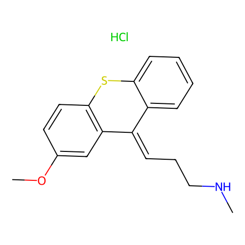 Thioxanthene, 2-methoxy-9-(3-(methylamino)propylidene)-, hydrochloride structure