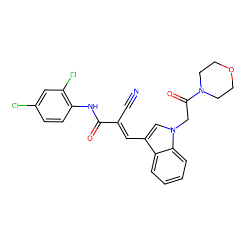 (2E)-2-cyano-N-(2,4-dichlorophenyl)-3-{1-[2-(morpholin-4-yl)-2-oxoethyl]-1H-indol-3-yl}prop-2-enamide structure