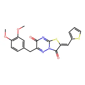 (Z)-6-(3,4-dimethoxybenzyl)-2-(thiophen-2-ylmethylene)-2H-thiazolo[3,2-b][1,2,4]triazine-3,7-dione structure