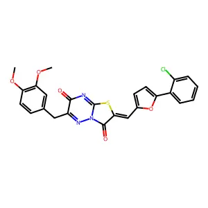 (2Z)-2-{[5-(2-chlorophenyl)furan-2-yl]methylidene}-6-(3,4-dimethoxybenzyl)-7H-[1,3]thiazolo[3,2-b][1,2,4]triazine-3,7(2H)-dione structure