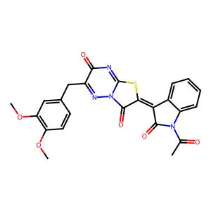 (2Z)-2-(1-acetyl-2-oxo-1,2-dihydro-3H-indol-3-ylidene)-6-(3,4-dimethoxybenzyl)-7H-[1,3]thiazolo[3,2-b][1,2,4]triazine-3,7(2H)-dione structure
