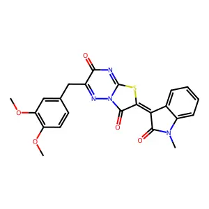 (2Z)-6-(3,4-dimethoxybenzyl)-2-(1-methyl-2-oxo-1,2-dihydro-3H-indol-3-ylidene)-7H-[1,3]thiazolo[3,2-b][1,2,4]triazine-3,7(2H)-dione structure