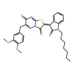 (2Z)-6-(3,4-dimethoxybenzyl)-2-(1-heptyl-2-oxo-1,2-dihydro-3H-indol-3-ylidene)-7H-[1,3]thiazolo[3,2-b][1,2,4]triazine-3,7(2H)-dione structure