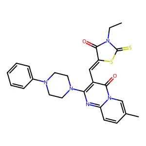 3-[(Z)-(3-ethyl-4-oxo-2-thioxo-1,3-thiazolidin-5-ylidene)methyl]-7-methyl-2-(4-phenylpiperazin-1-yl)-4H-pyrido[1,2-a]pyrimidin-4-one structure