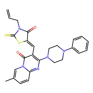 7-methyl-3-{(Z)-[4-oxo-3-(prop-2-en-1-yl)-2-thioxo-1,3-thiazolidin-5-ylidene]methyl}-2-(4-phenylpiperazin-1-yl)-4H-pyrido[1,2-a]pyrimidin-4-one structure