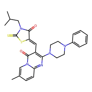 7-methyl-3-{(Z)-[3-(2-methylpropyl)-4-oxo-2-thioxo-1,3-thiazolidin-5-ylidene]methyl}-2-(4-phenylpiperazin-1-yl)-4H-pyrido[1,2-a]pyrimidin-4-one structure