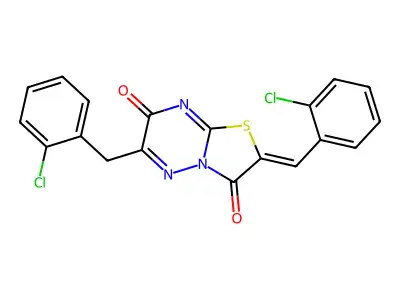 (2Z)-6-(2-chlorobenzyl)-2-(2-chlorobenzylidene)-7H-[1,3]thiazolo[3,2-b][1,2,4]triazine-3,7(2H)-dione structure