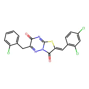 (2Z)-6-(2-chlorobenzyl)-2-(2,4-dichlorobenzylidene)-7H-[1,3]thiazolo[3,2-b][1,2,4]triazine-3,7(2H)-dione structure