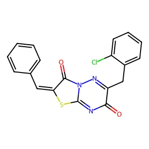 (2Z)-2-benzylidene-6-(2-chlorobenzyl)-7H-[1,3]thiazolo[3,2-b][1,2,4]triazine-3,7(2H)-dione structure