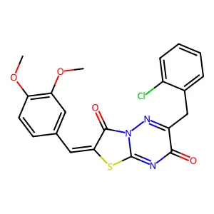 (2Z)-6-(2-chlorobenzyl)-2-(3,4-dimethoxybenzylidene)-7H-[1,3]thiazolo[3,2-b][1,2,4]triazine-3,7(2H)-dione structure