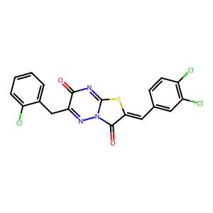 (2Z)-6-(2-chlorobenzyl)-2-(3,4-dichlorobenzylidene)-7H-[1,3]thiazolo[3,2-b][1,2,4]triazine-3,7(2H)-dione structure