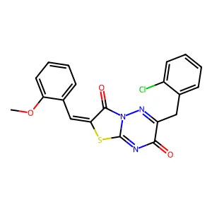 (2Z)-6-(2-chlorobenzyl)-2-(2-methoxybenzylidene)-7H-[1,3]thiazolo[3,2-b][1,2,4]triazine-3,7(2H)-dione structure