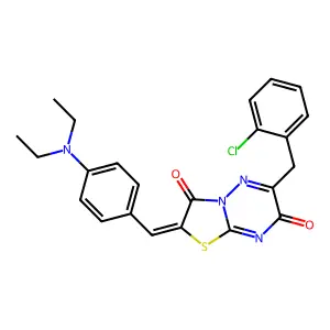 (2Z)-6-(2-chlorobenzyl)-2-[4-(diethylamino)benzylidene]-7H-[1,3]thiazolo[3,2-b][1,2,4]triazine-3,7(2H)-dione structure