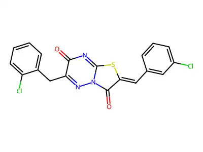 (2Z)-6-(2-chlorobenzyl)-2-(3-chlorobenzylidene)-7H-[1,3]thiazolo[3,2-b][1,2,4]triazine-3,7(2H)-dione structure