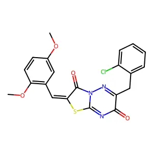 (2Z)-6-(2-chlorobenzyl)-2-(2,5-dimethoxybenzylidene)-7H-[1,3]thiazolo[3,2-b][1,2,4]triazine-3,7(2H)-dione structure
