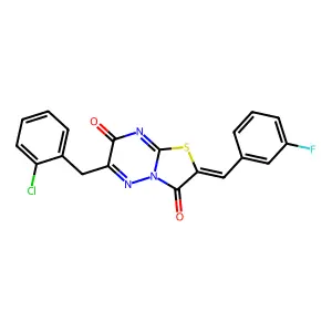 (2Z)-6-(2-chlorobenzyl)-2-(3-fluorobenzylidene)-7H-[1,3]thiazolo[3,2-b][1,2,4]triazine-3,7(2H)-dione structure