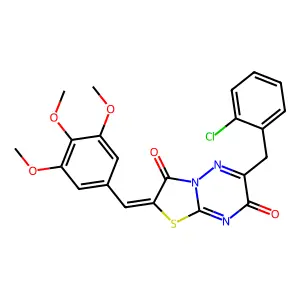 (2Z)-6-(2-chlorobenzyl)-2-(3,4,5-trimethoxybenzylidene)-7H-[1,3]thiazolo[3,2-b][1,2,4]triazine-3,7(2H)-dione structure