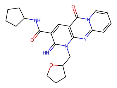 N-cyclopentyl-2-imino-5-oxo-1-(tetrahydrofuran-2-ylmethyl)-1,5-dihydro-2H-dipyrido[1,2-a:2',3'-d]pyrimidine-3-carboxamide structure