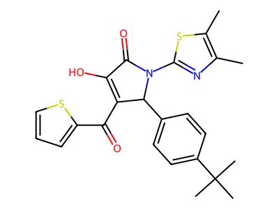 (4E)-5-(4-tert-butylphenyl)-1-(4,5-dimethyl-1,3-thiazol-2-yl)-4-[hydroxy(thiophen-2-yl)methylidene]pyrrolidine-2,3-dione structure