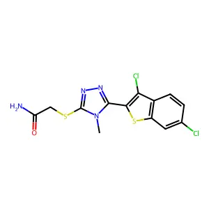2-((5-(3,6-dichlorobenzo[b]thiophen-2-yl)-4-methyl-4H-1,2,4-triazol-3-yl)thio)acetamide structure