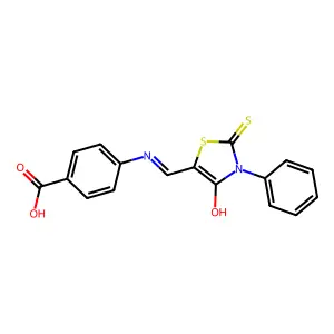 (Z)-4-(((4-oxo-3-phenyl-2-thioxothiazolidin-5-ylidene)methyl)amino)benzoic acid structure