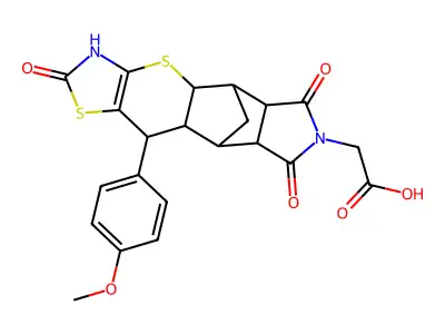 5,9-Methanothiazolo[5',4':5,6]thiopyrano[2,3-f]isoindole-7(2H)-acetic acid, 3,4a,5,5a,6,8,8a,9,9a,10-decahydro-10-(4-methoxyphenyl)-2,6,8-trioxo- structure