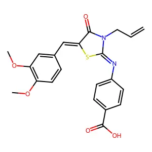 4-((E)-((Z)-3-allyl-5-(3,4-dimethoxybenzylidene)-4-oxothiazolidin-2-ylidene)amino)benzoic acid structure