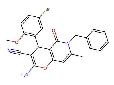 2-amino-6-benzyl-4-(5-bromo-2-methoxyphenyl)-7-methyl-5-oxo-5,6-dihydro-4H-pyrano[3,2-c]pyridine-3-carbonitrile structure