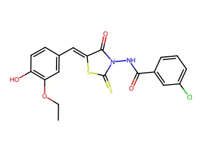 (Z)-3-chloro-N-(5-(3-ethoxy-4-hydroxybenzylidene)-4-oxo-2-thioxothiazolidin-3-yl)benzamide structure