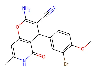 2-amino-4-(3-bromo-4-methoxyphenyl)-7-methyl-5-oxo-5,6-dihydro-4H-pyrano[3,2-c]pyridine-3-carbonitrile structure