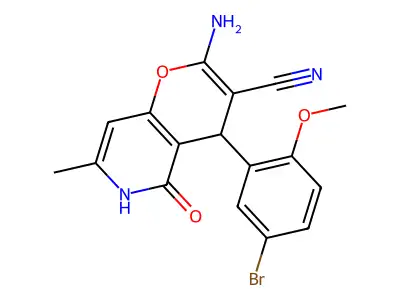 2-amino-4-(5-bromo-2-methoxyphenyl)-7-methyl-5-oxo-5,6-dihydro-4H-pyrano[3,2-c]pyridine-3-carbonitrile structure