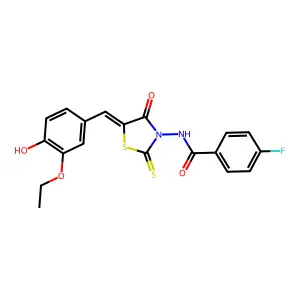 (Z)-N-(5-(3-ethoxy-4-hydroxybenzylidene)-4-oxo-2-thioxothiazolidin-3-yl)-4-fluorobenzamide structure