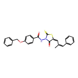4-(benzyloxy)-N-{(5Z)-5-[(2E)-2-methyl-3-phenylprop-2-en-1-ylidene]-4-oxo-2-thioxo-1,3-thiazolidin-3-yl}benzamide structure