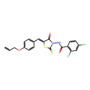 2,4-dichloro-N-{(5Z)-4-oxo-5-[4-(prop-2-en-1-yloxy)benzylidene]-2-thioxo-1,3-thiazolidin-3-yl}benzamide structure