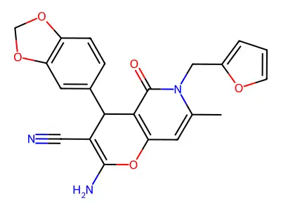2-amino-4-(1,3-benzodioxol-5-yl)-6-(furan-2-ylmethyl)-7-methyl-5-oxo-5,6-dihydro-4H-pyrano[3,2-c]pyridine-3-carbonitrile structure