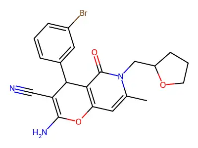 2-amino-4-(3-bromophenyl)-7-methyl-5-oxo-6-((tetrahydrofuran-2-yl)methyl)-5,6-dihydro-4H-pyrano[3,2-c]pyridine-3-carbonitrile structure