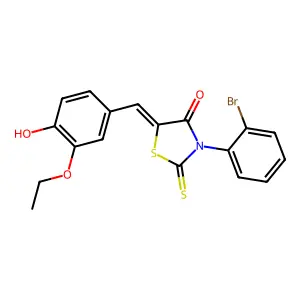 (Z)-3-(2-bromophenyl)-5-(3-ethoxy-4-hydroxybenzylidene)-2-thioxothiazolidin-4-one structure