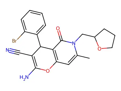 2-amino-4-(2-bromophenyl)-7-methyl-5-oxo-6-((tetrahydrofuran-2-yl)methyl)-5,6-dihydro-4H-pyrano[3,2-c]pyridine-3-carbonitrile structure