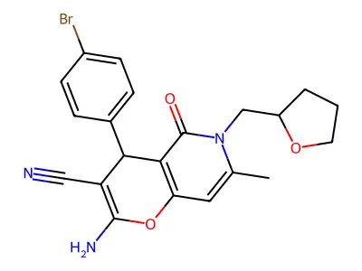 2-amino-4-(4-bromophenyl)-7-methyl-5-oxo-6-((tetrahydrofuran-2-yl)methyl)-5,6-dihydro-4H-pyrano[3,2-c]pyridine-3-carbonitrile structure